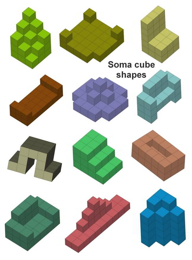 Shapes you can build with Soma cube puzzle pieces