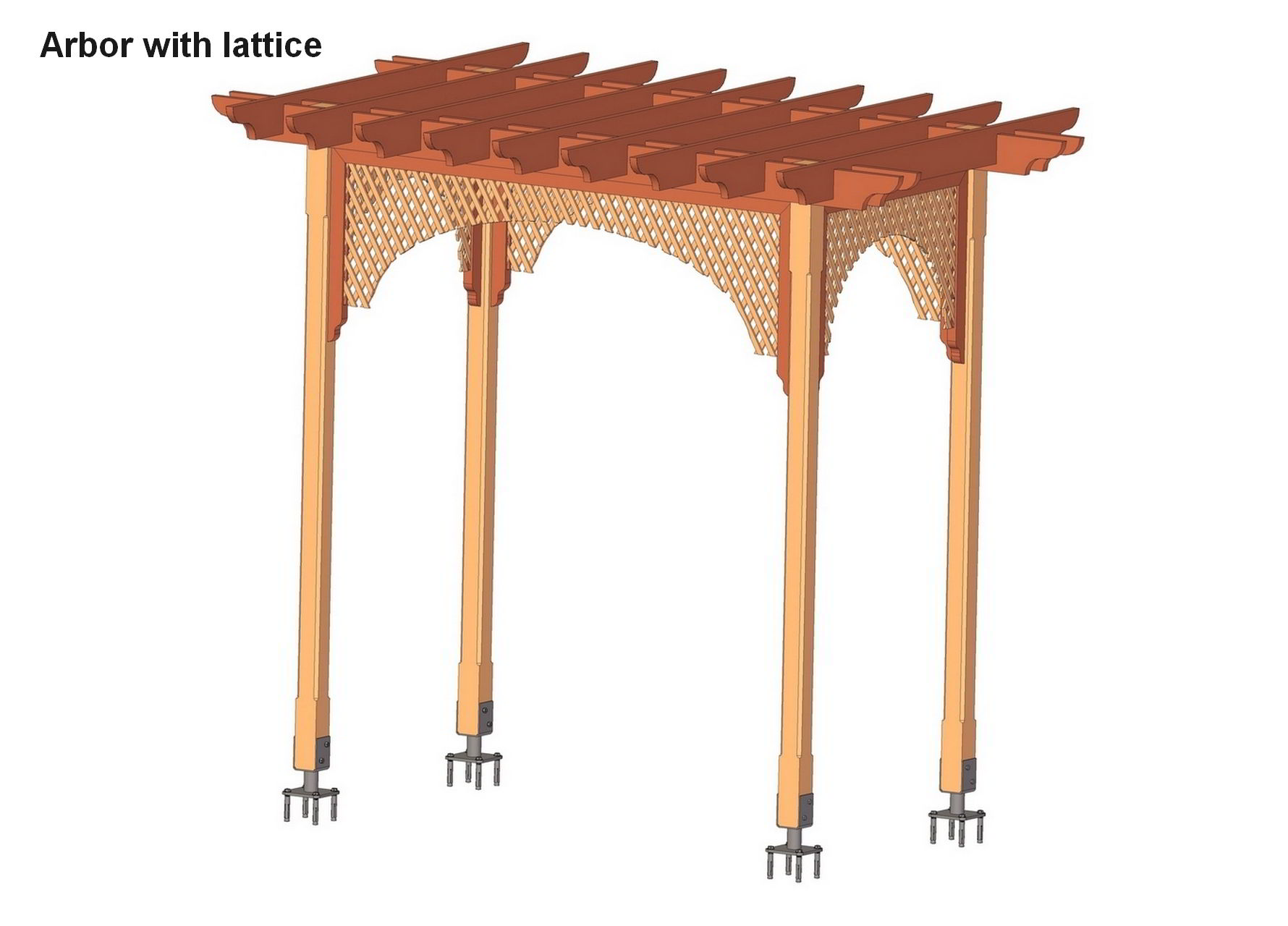 Garden wooden arbor with lattice plan