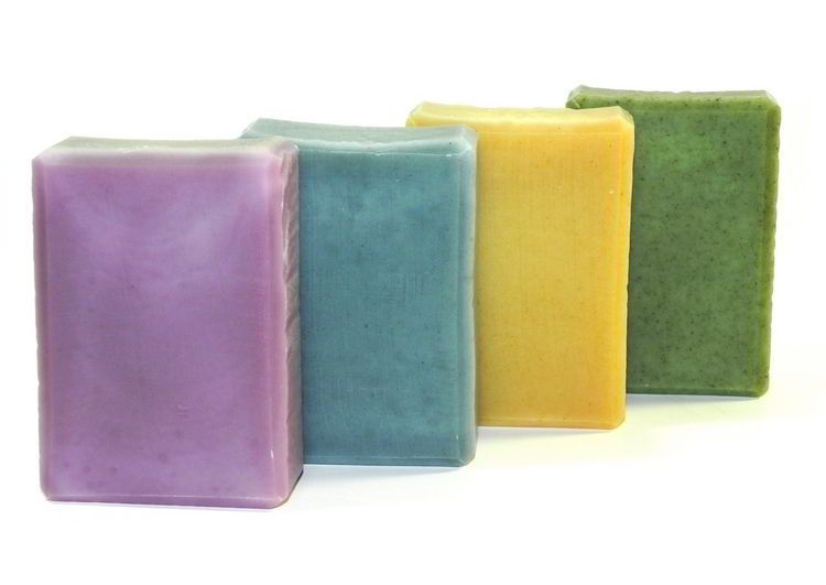 Handmade naturally colored soap made in wooden tall skinny soap mold