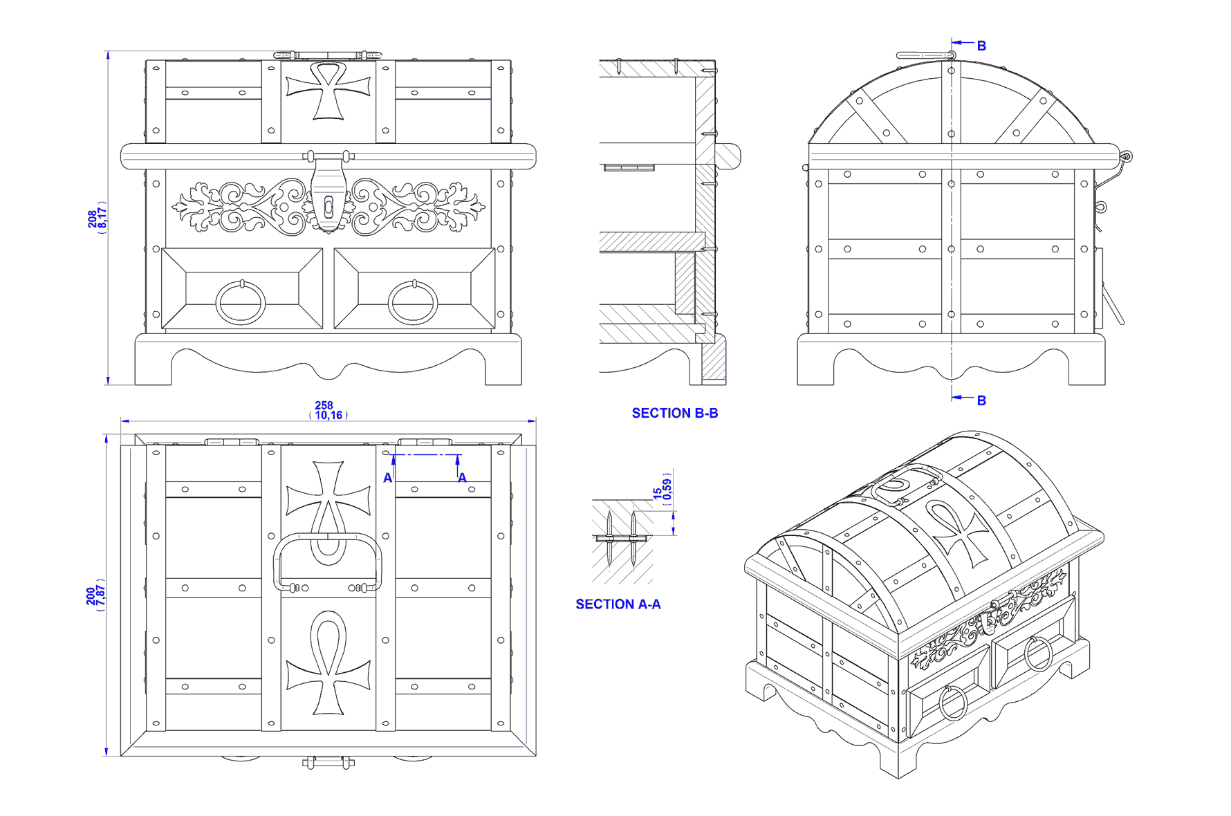 Antique style jewelry box plan - Assembly 2D drawing