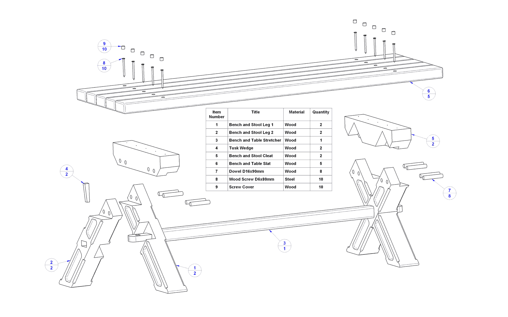 Backyard bench subassembly - Parts list Backyard bench subassembly 