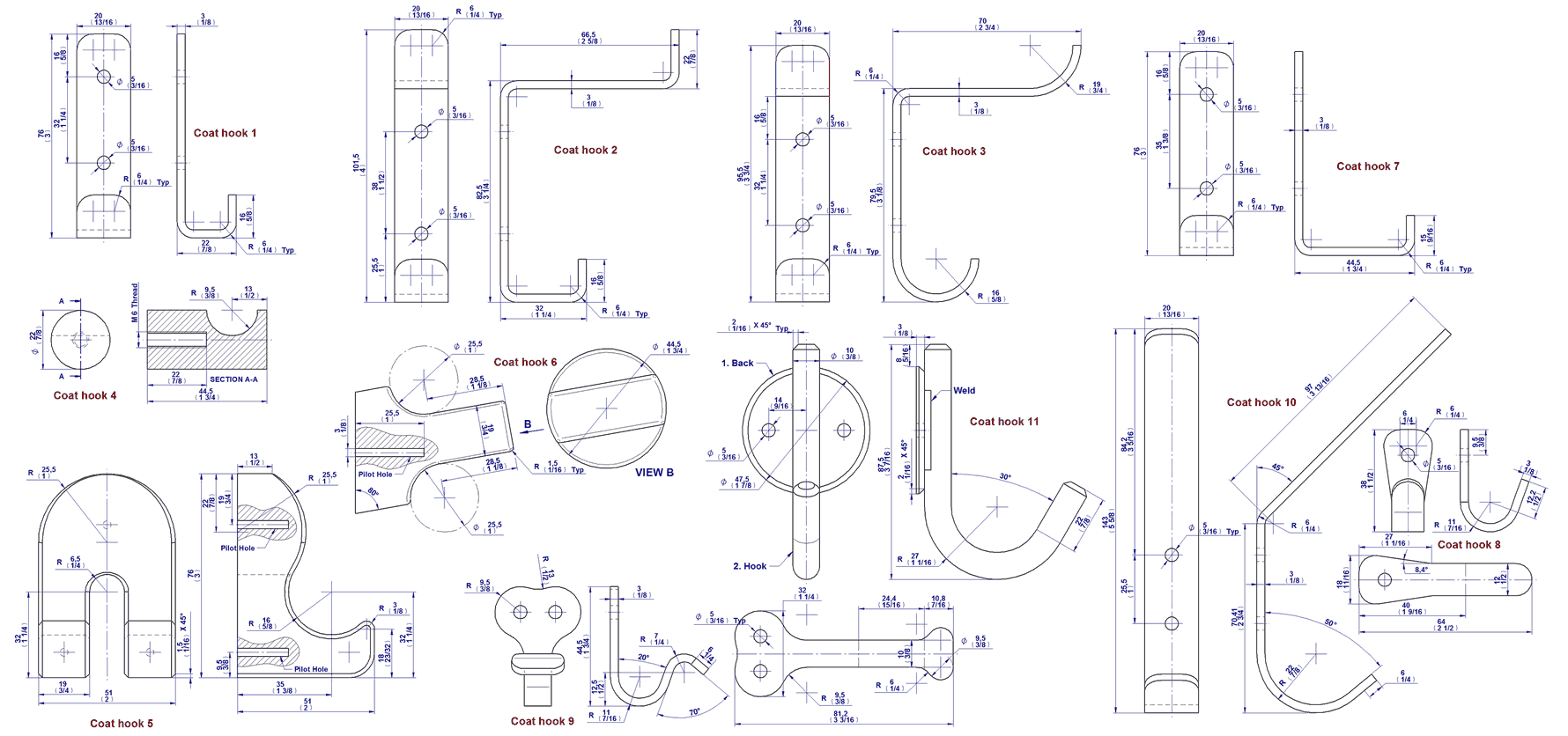 Coat Hook CAD Drawing