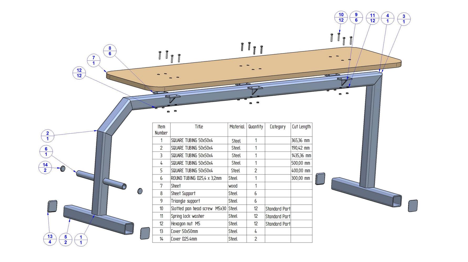 Flat bench press plan - Bench Parts list