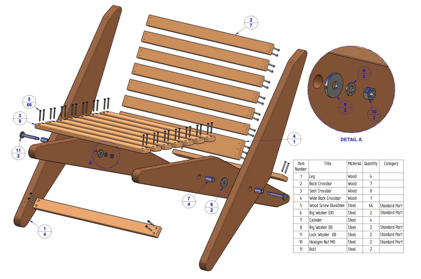 Garden folding chair plan - Parts list