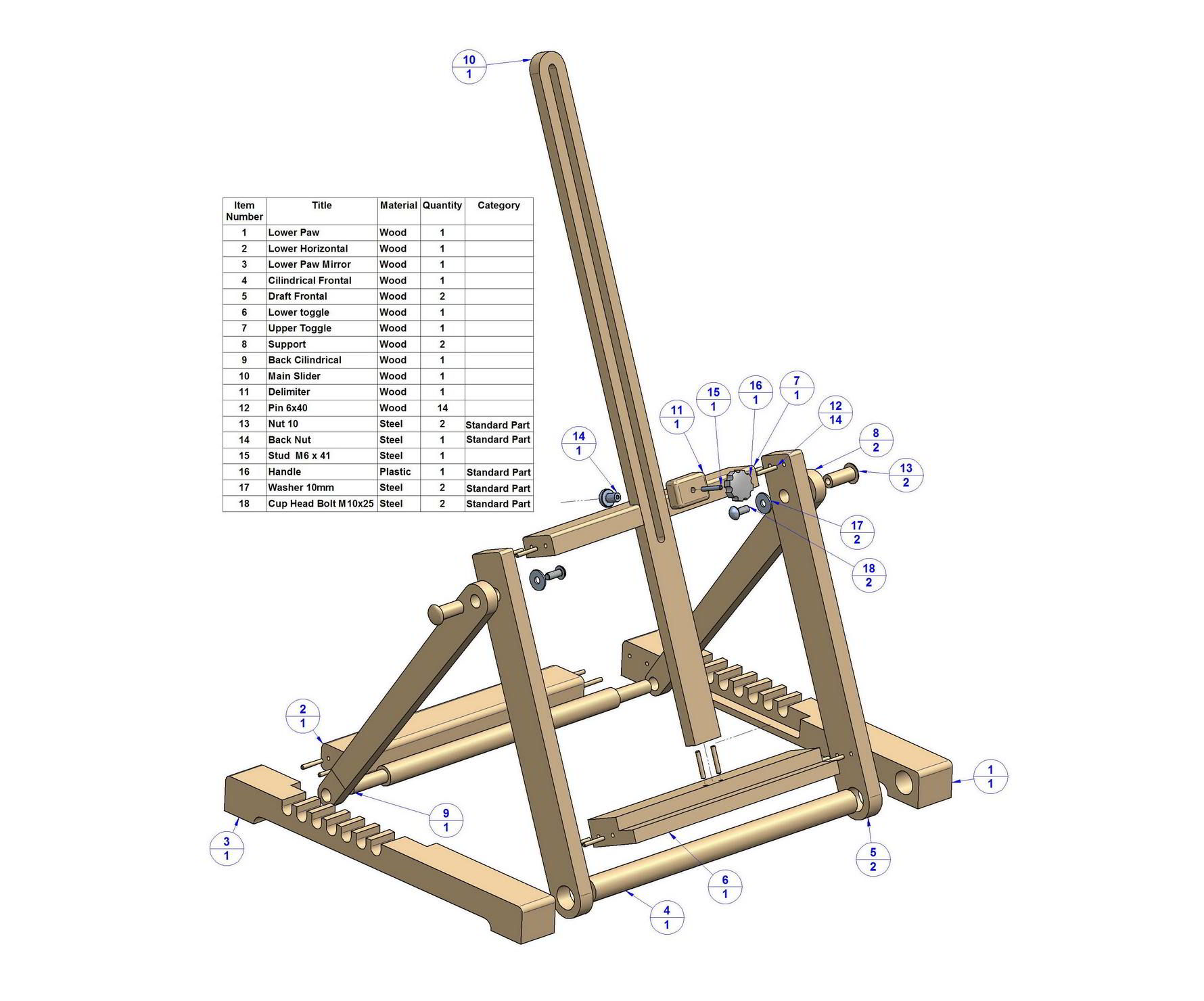 frame folding tabletop easel plan - Parts list