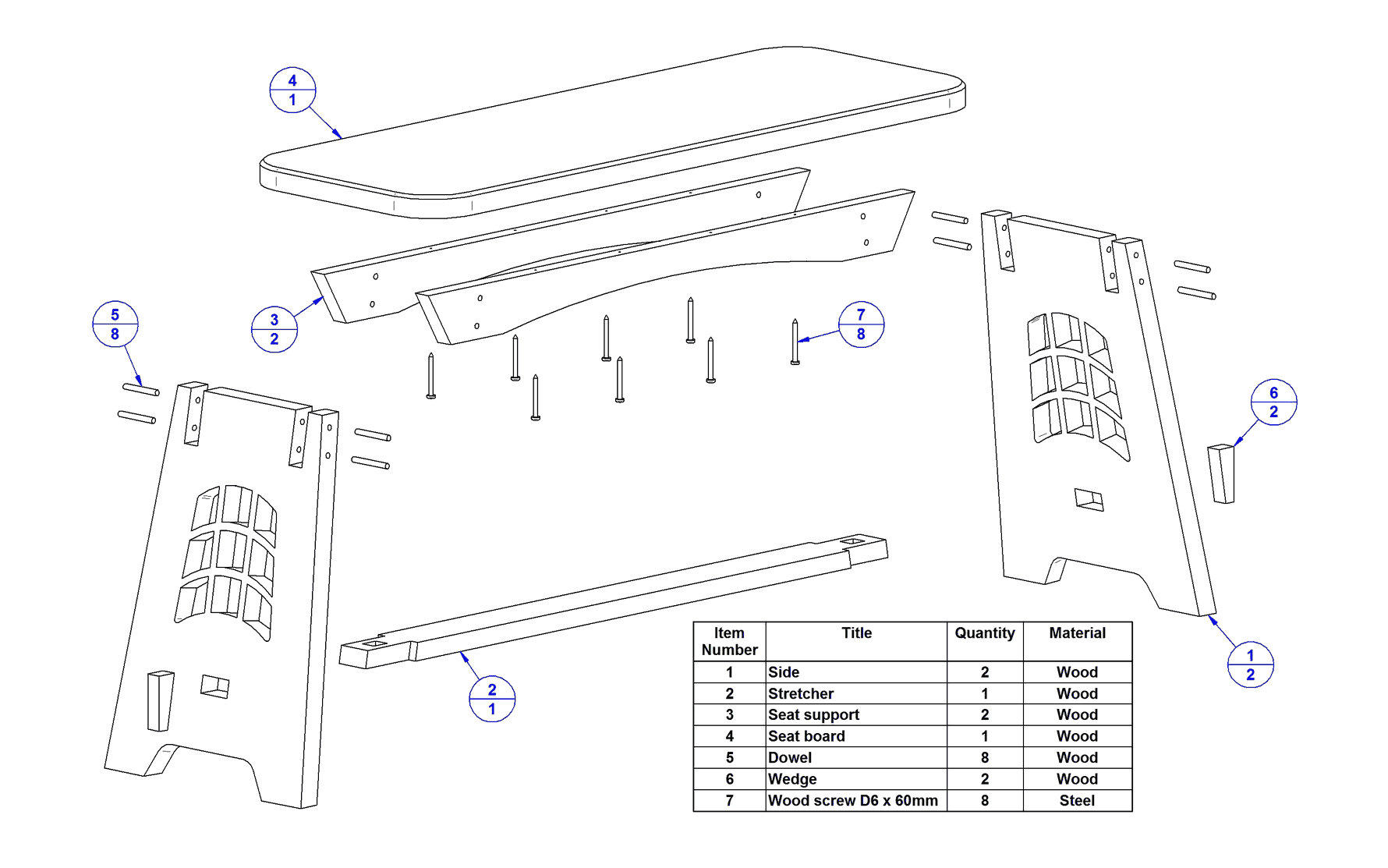 Piano bench plan – Parts list