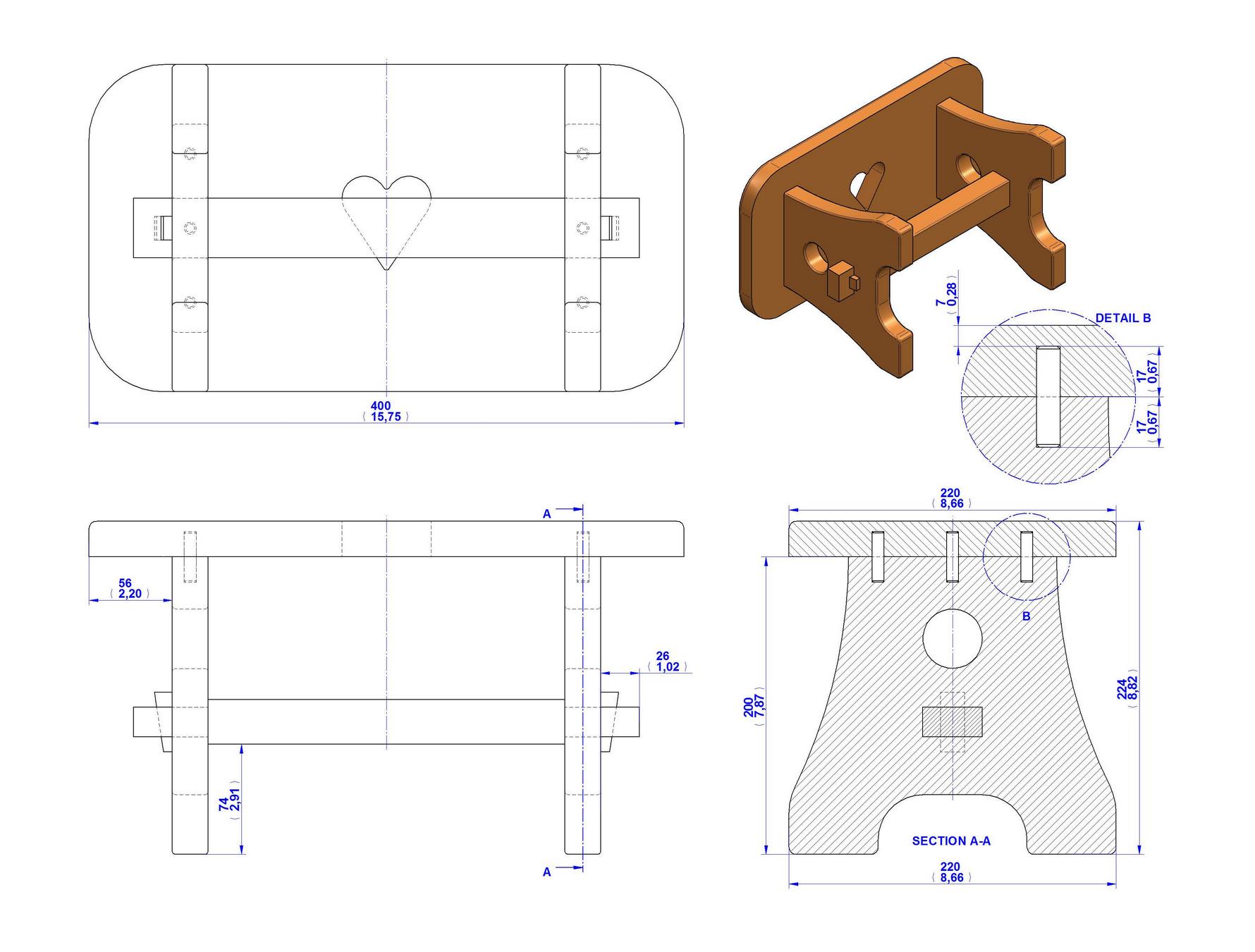 Practical stool plan - Assembly drawing