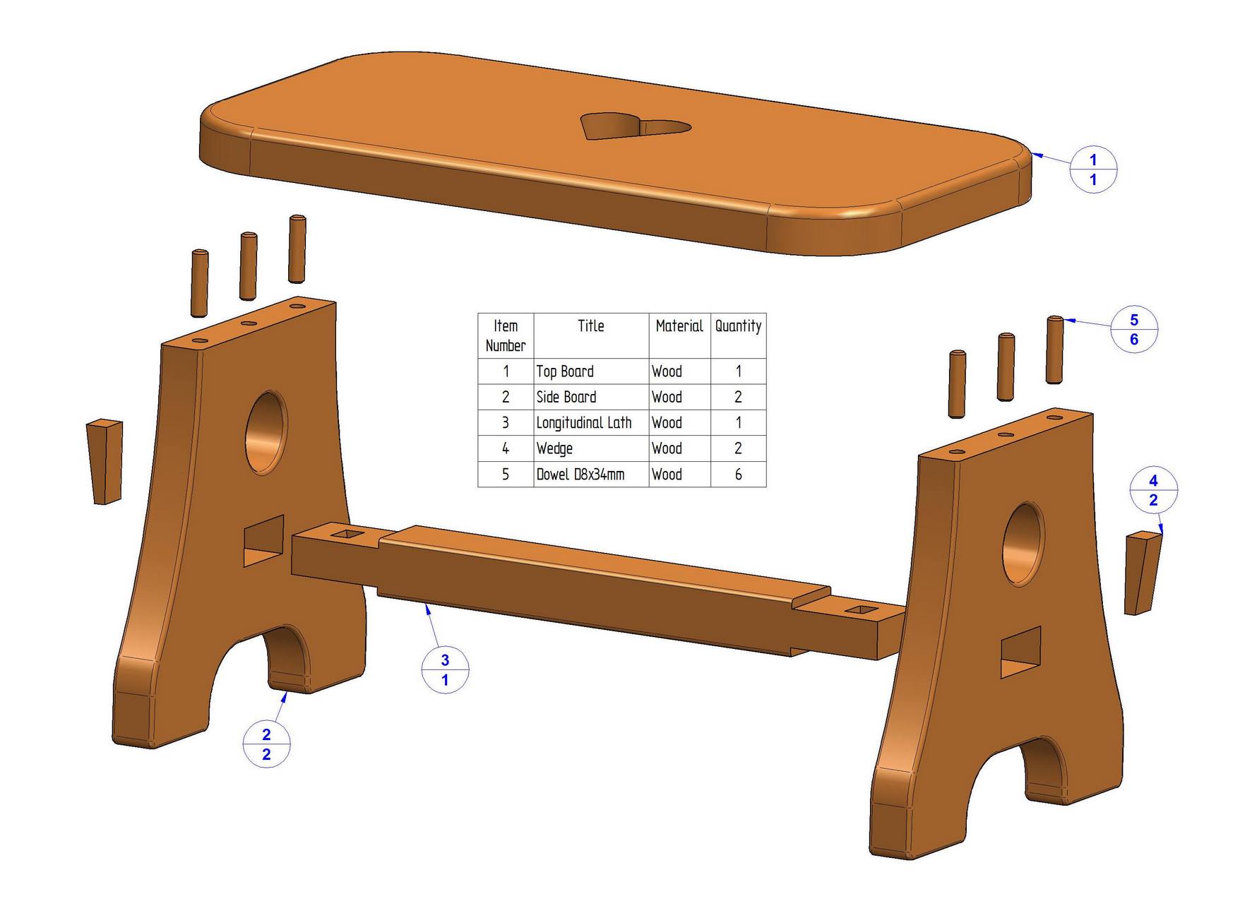 Practical stool plan - Parts list