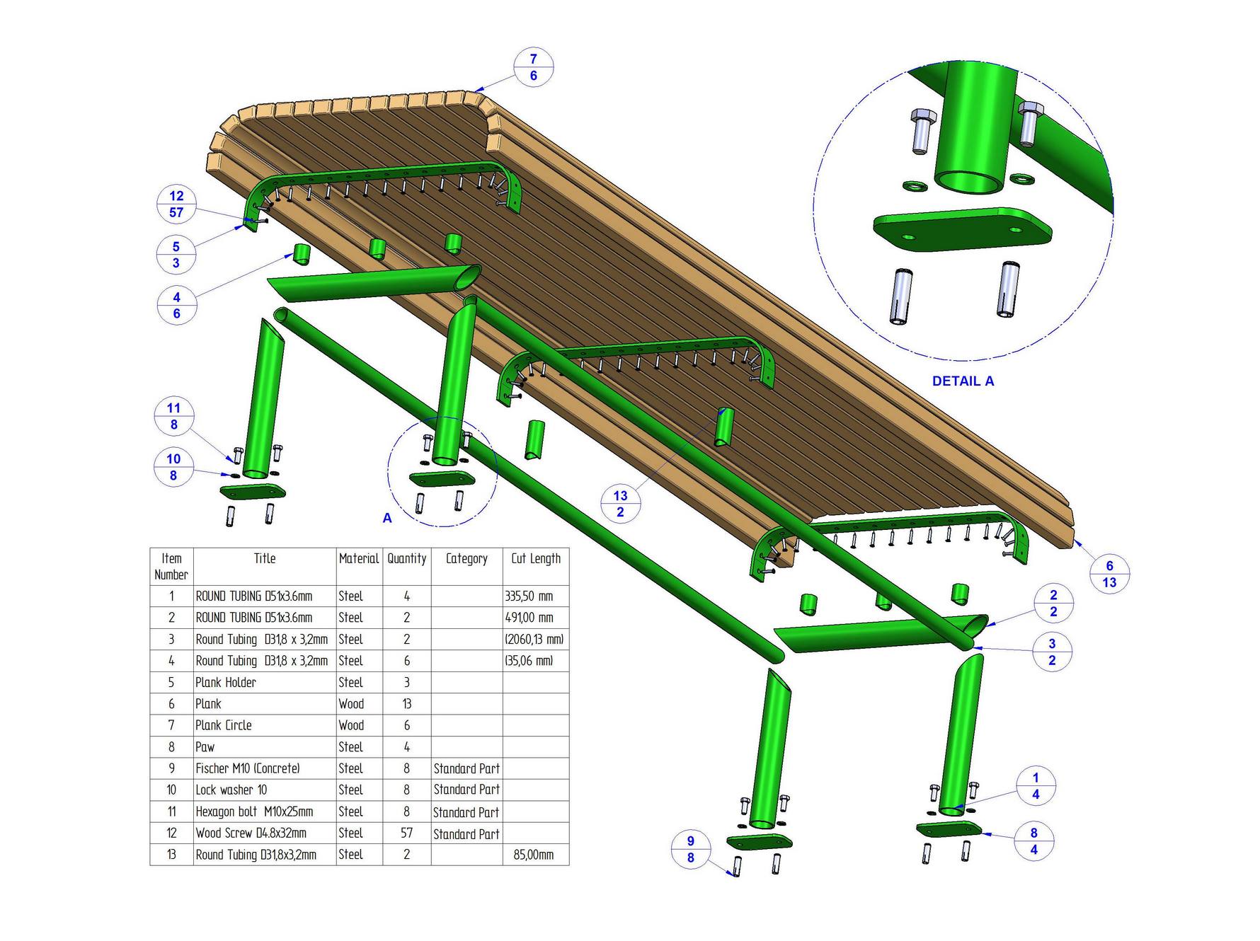 Simple park bench plan - Parts list