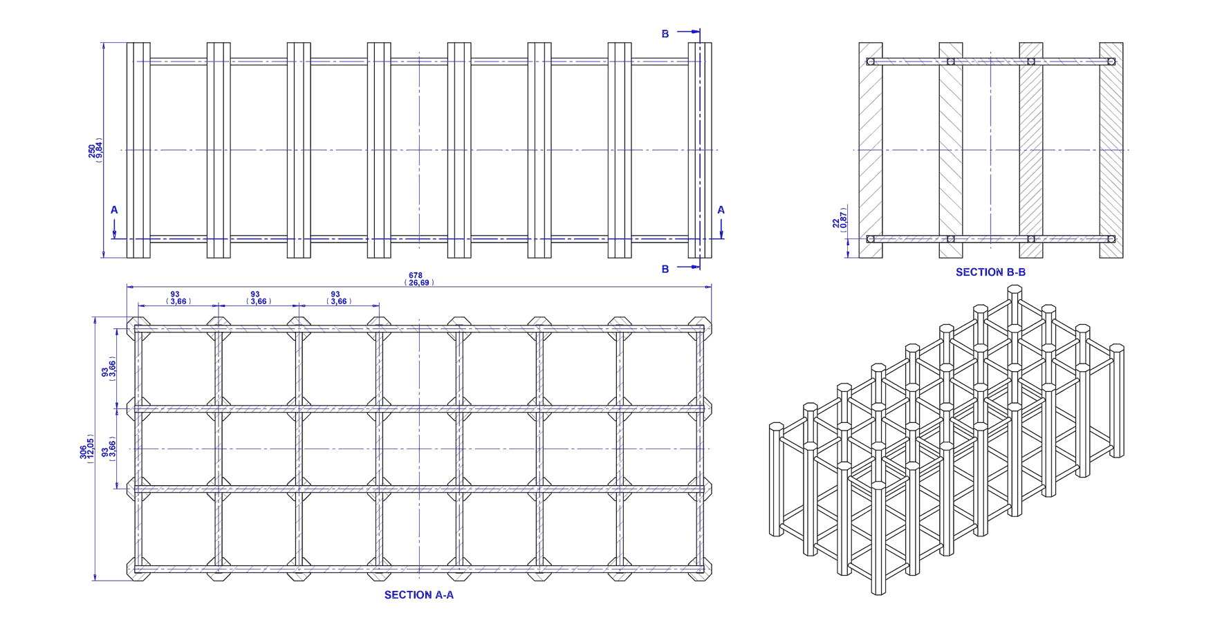 Wooden modular wine rack plan – Assembly 2D drawing