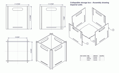Collapsible storage box - Assembly drawing (Imperial units)