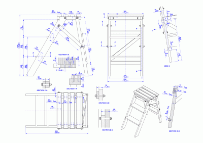 Folding step ladder - Assembly drawing