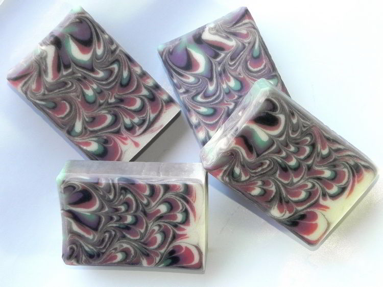 Artisan swirled soap made in wooden tall skinny soap mold