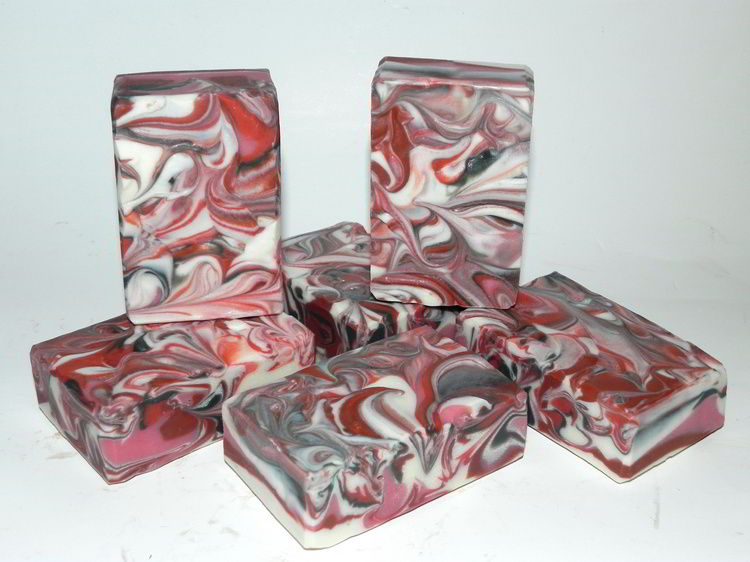 Handmade swirled soap made in wooden slab soap mold