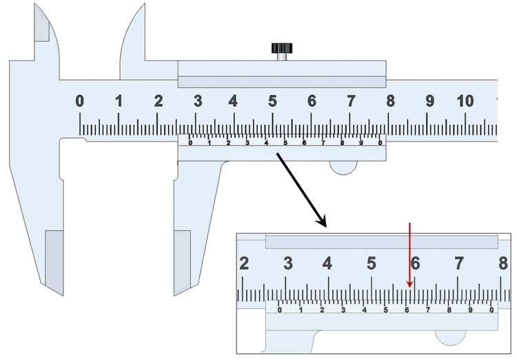 Measuring with metric Vernier caliper to within 0,02mm