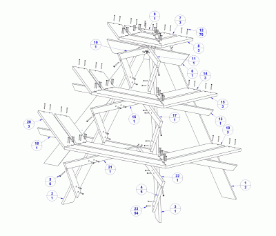 Flower pot stand - Exploded view (Front view)