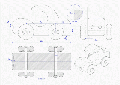 Old car kids toy - Assembly drawing