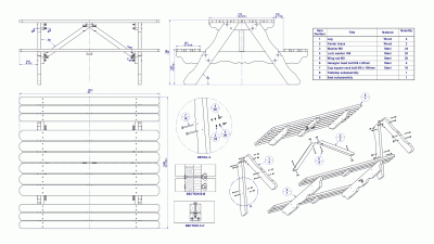 Picnic table - Main assembly parts list