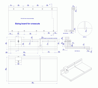 Sizing board jig for crosscut - Assembly drawing