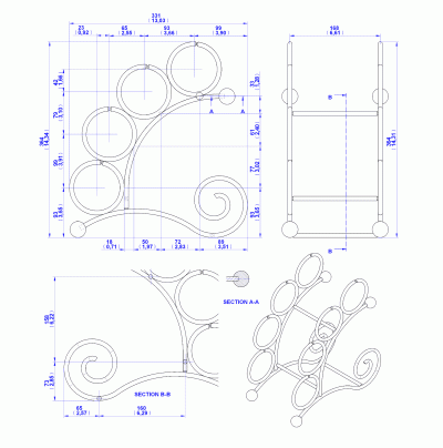 Four bottle wine rack - Assembly drawing