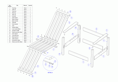 Adjustable wooden chair - Parts list