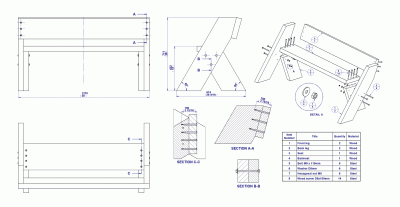 Aldo Leopold bench - Assembly drawing and parts list