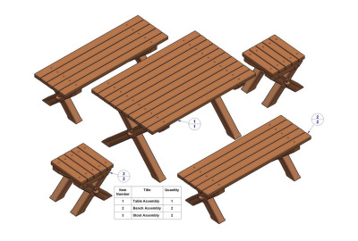 Backyard table and bench set - Sub-assembly list