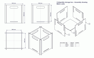 Collapsible storage box - Assembly drawing (Metric units)