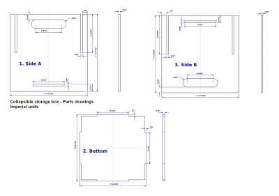 Collapsible storage box - Parts drawings (Imperial units)