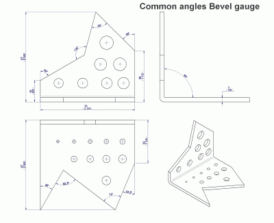 Common angles Bevel gauge - Drawing