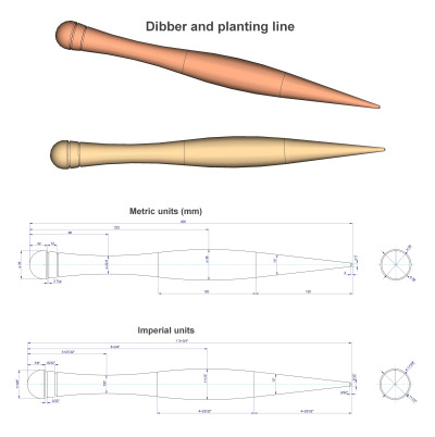 Dibber and planting line drawing
