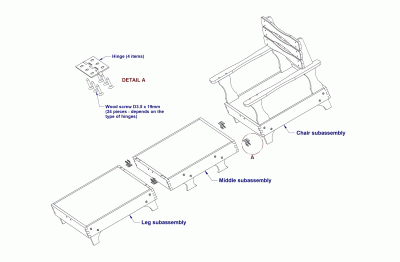 Double fold out chair bed plan - Exploded view and sub-assembly list