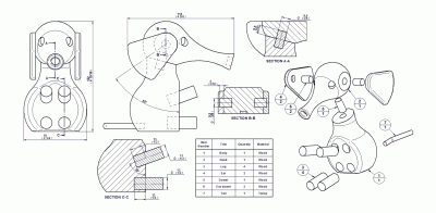 Elephant figurine - Parts list and assembly drawing