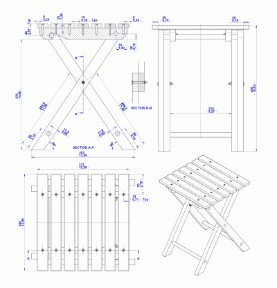 Folding stool - Assembly drawing