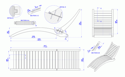 Folding sun lounger - Assembly drawing