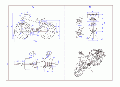 Garden bicycle plant holder - Assembly drawing
