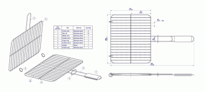 Grilling basket - Parts list and assembly drawing