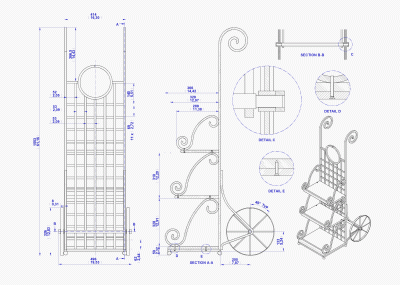 Iron hand truck plant holder - Assembly drawing