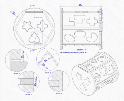 Shaped hexagon toy - Assembly drawing