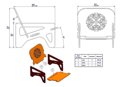 Knock down chair - Parts list and assembly drawing