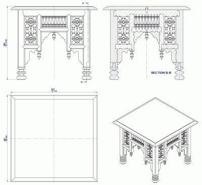 Egyptian Mashrabiya coffee table - Assembly drawing