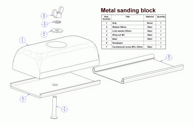 Metal sanding block - Parts list