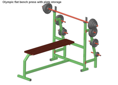 Olympic flat bench press with plate storage plan