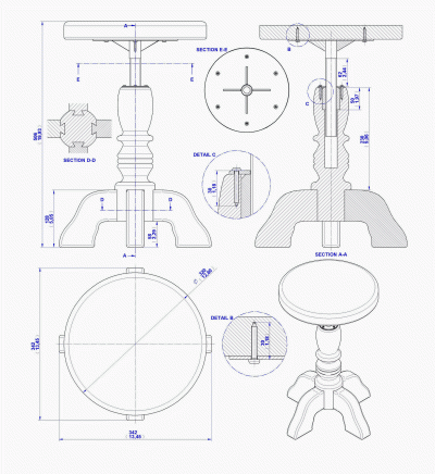 Piano stool - Assembly drawing