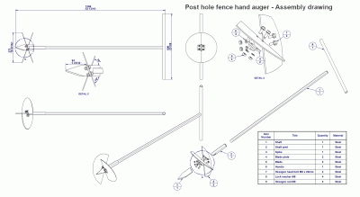 Post hole fence hand auger - Assembly drawing