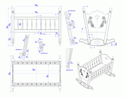 Rocking baby cradle - Assembly drawing
