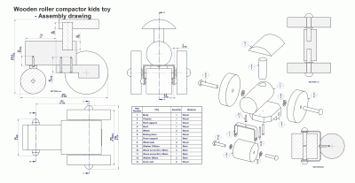 Wooden roller compactor kids toy - Assembly drawing