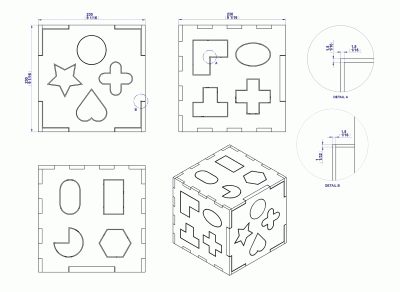 Shape sorting cube toy - Assembly drawing