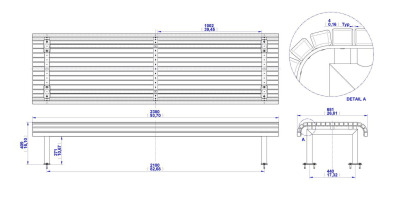 Metal park bench - Assembly drawing