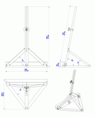 Single mast tabletop easel - Assembly drawing
